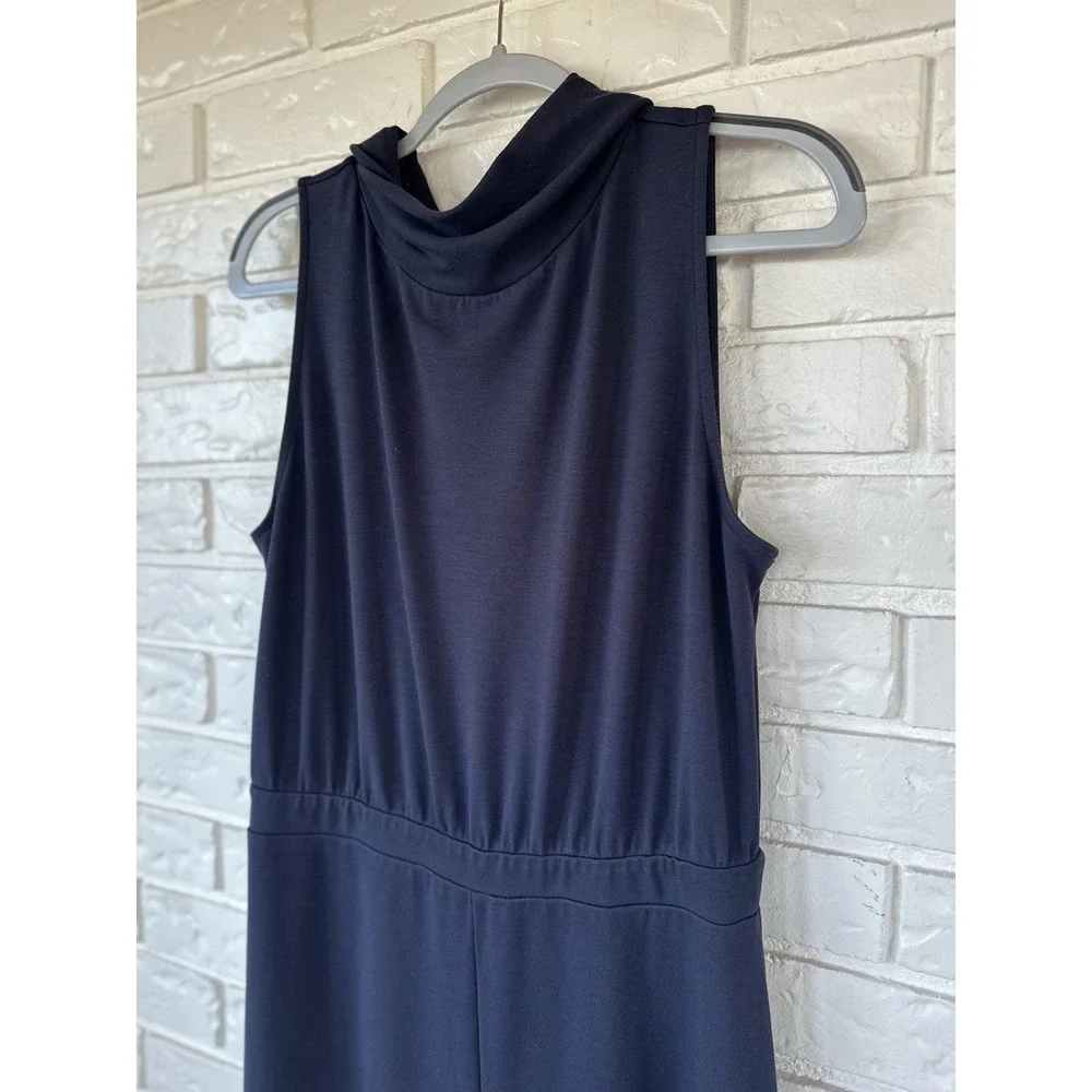The Limited‎ Mock Neck Knit Jumpsuit Size L Wide Leg Drapey Stretch Blue